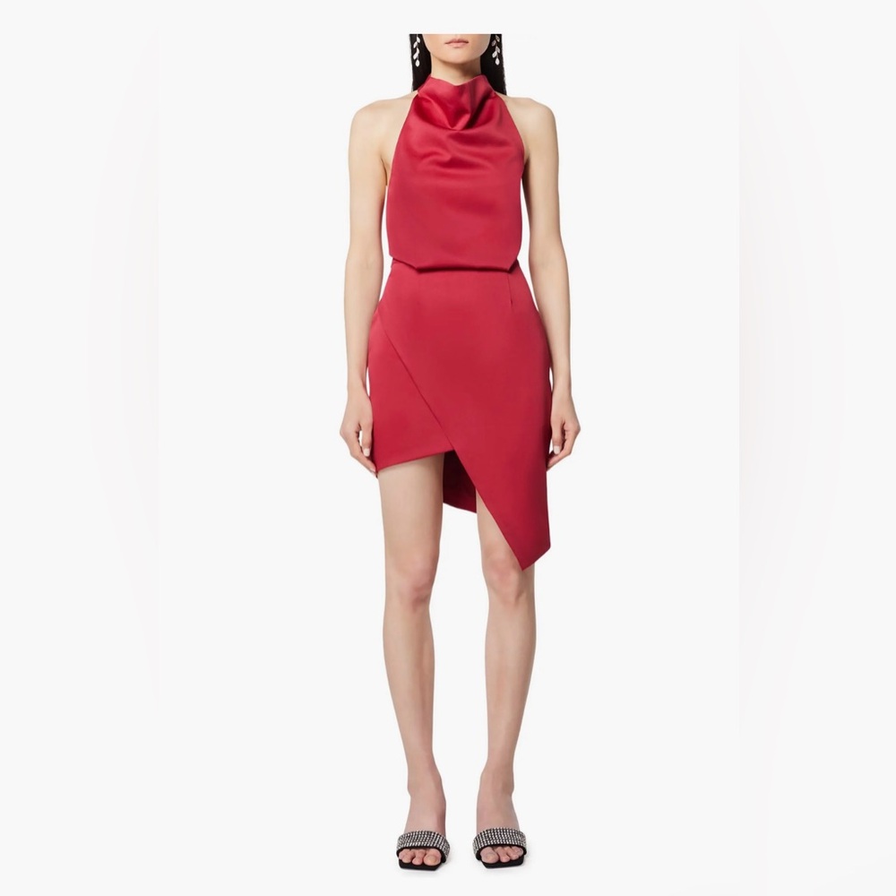 Elliott Camo Asymmetric Satin Cocktail Dress
